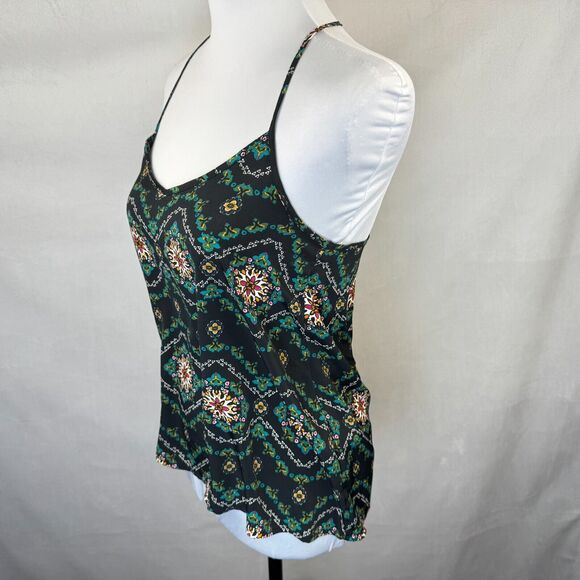 Hollister Crop Top Sz XS Black Green Smocked Sleeveless Strapped - Picture 2 of 6